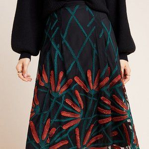Anthropologie Eva Franco Embroidered Skirt-Black